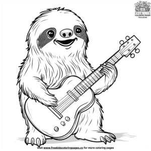 Sloth with a guitar coloring pages