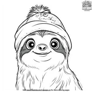 Sloth with Beanie Coloring Pages