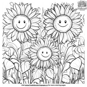 Smiling Sunflowers Coloring Pages