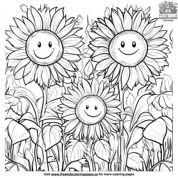 Smiling sunflowers coloring pages