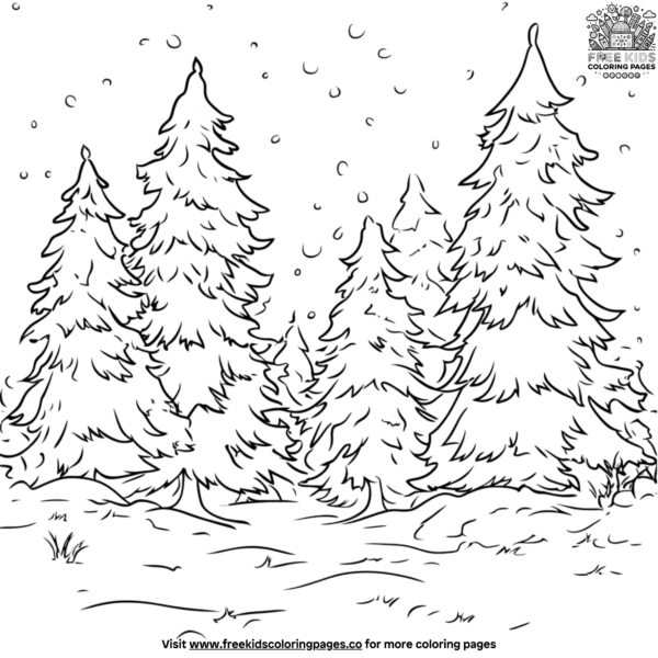 Snow covered winter tree coloring pages