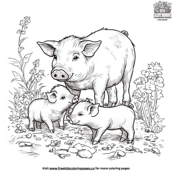 Sow and piglets coloring pages