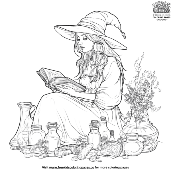 Spell book witch coloring pages