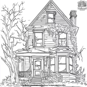 Spooky abandoned house coloring pages