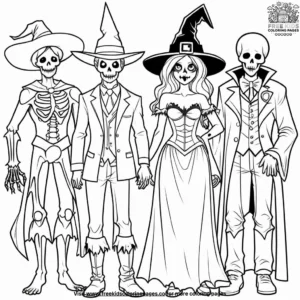 Spooky costume party coloring pages