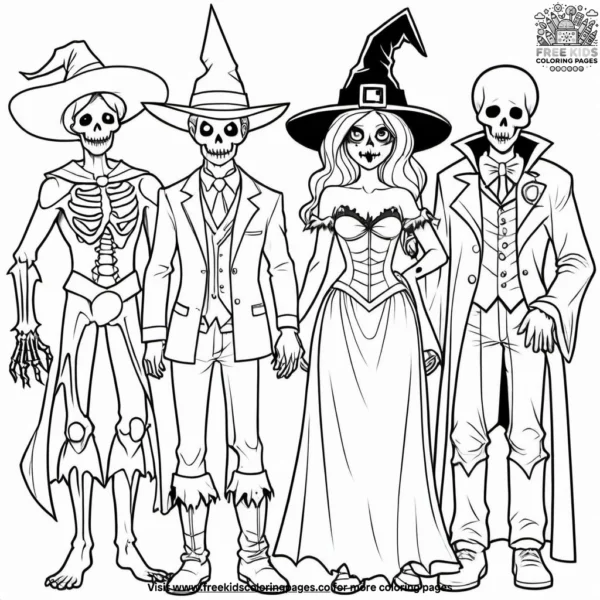 Spooky costume party coloring pages