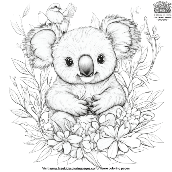 Springtime koala coloring pages