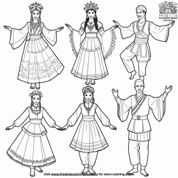 Traditional dance costumes coloring pages