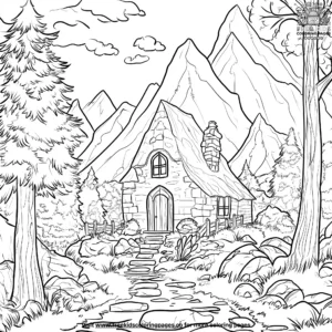 Witch's secret hideout coloring pages