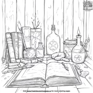 Witch's spellbook magic coloring pages