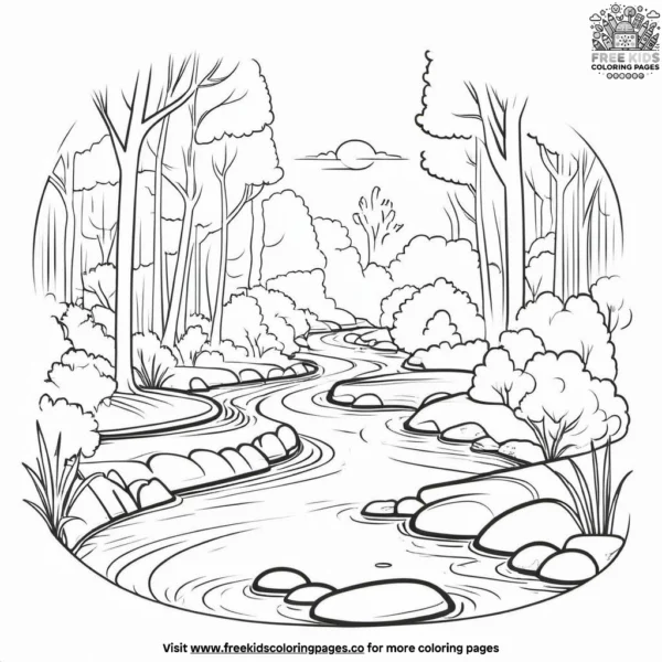 Woodland stream coloring pages