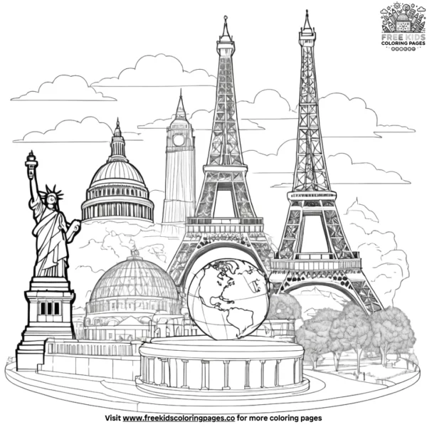 World landmarks coloring pages