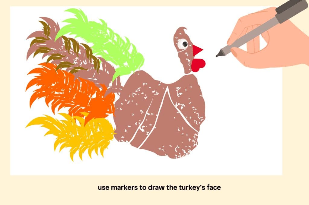 Use markers to draw the turkey’s face