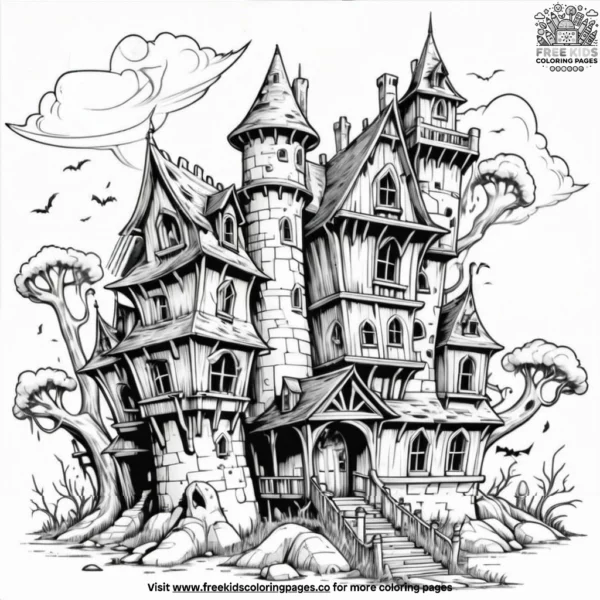 Abandoned haunted castle coloring pages