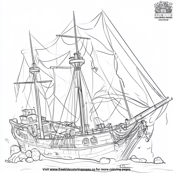 Abandoned pirate ship coloring pages