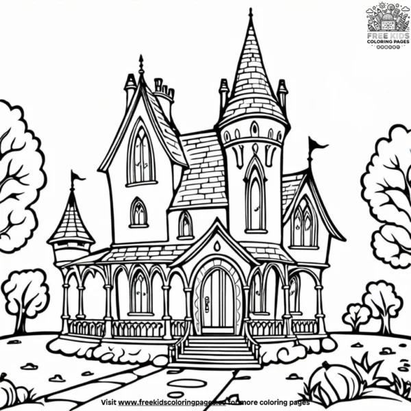 Ancient gothic mansion coloring pages