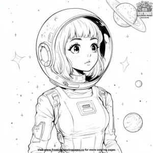 Anime Girl in Space Coloring Pages