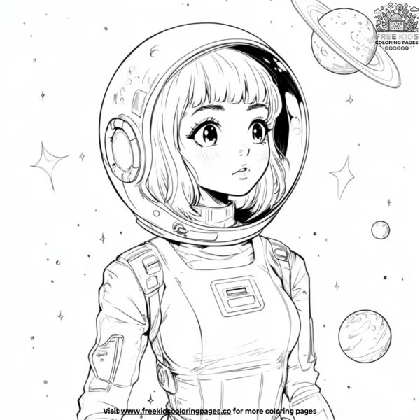 Anime girl in space coloring pages