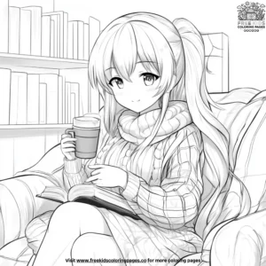 Anime Girl in a Cozy Setting Coloring Pages