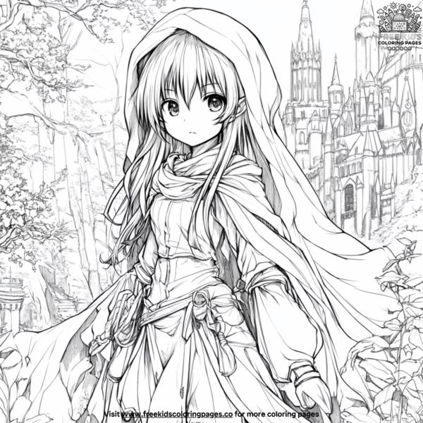 Anime girl in a fantasy world coloring pages