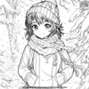 Anime Girl in a Winter Wonderland Coloring Pages