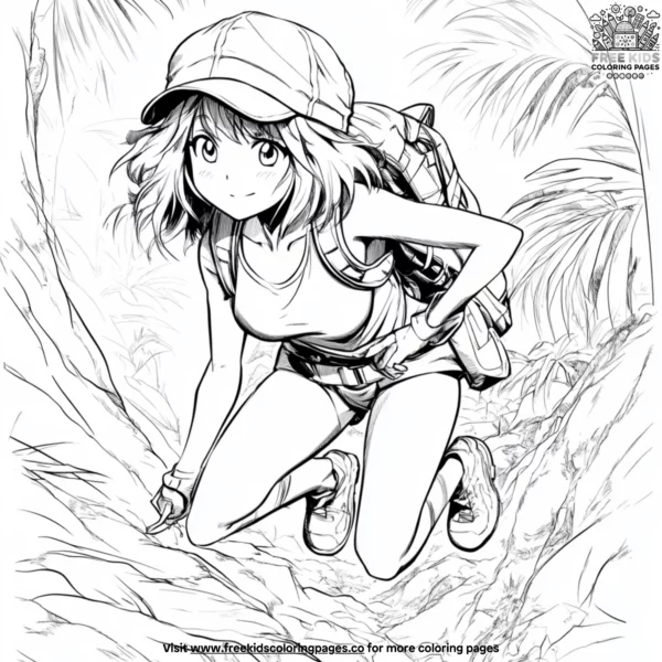 Anime girl on adventure coloring pages