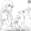 Anime Girl with Animals Coloring Pages