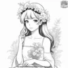 Anime Girl with Flowers Coloring Pages