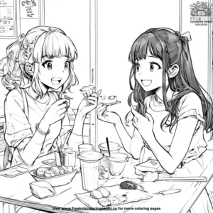 Anime girl with friends coloring pages