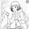 Anime Girl with Pets Coloring Pages