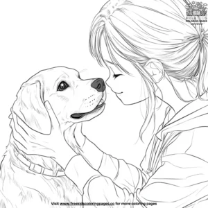 Anime Girl with a Dog Coloring Pages