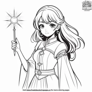 Anime Girl with a Magical Wand Coloring Pages