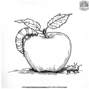 Apple and Caterpillar coloring pages