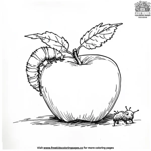 Apple and caterpillar coloring pages