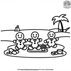 Beach Picnic Gingerbread Family Coloring Pages