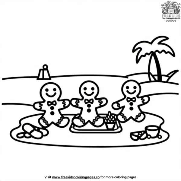 Beach picnic gingerbread family coloring pages