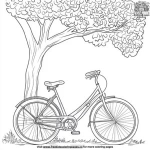 Bicycle Parked by a Tree Coloring Pages