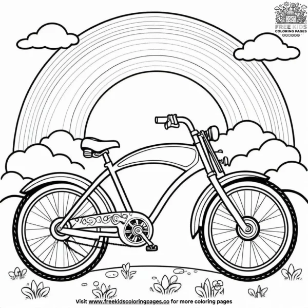 Bicycle under a rainbow coloring pages