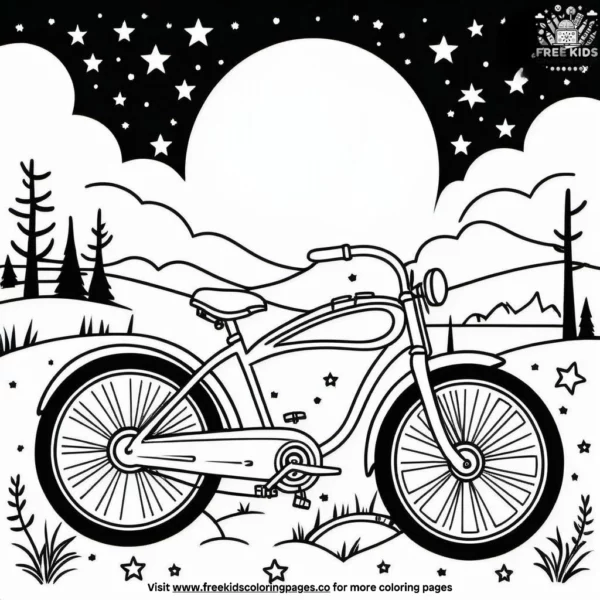 Bicycle under a starry sky coloring pages