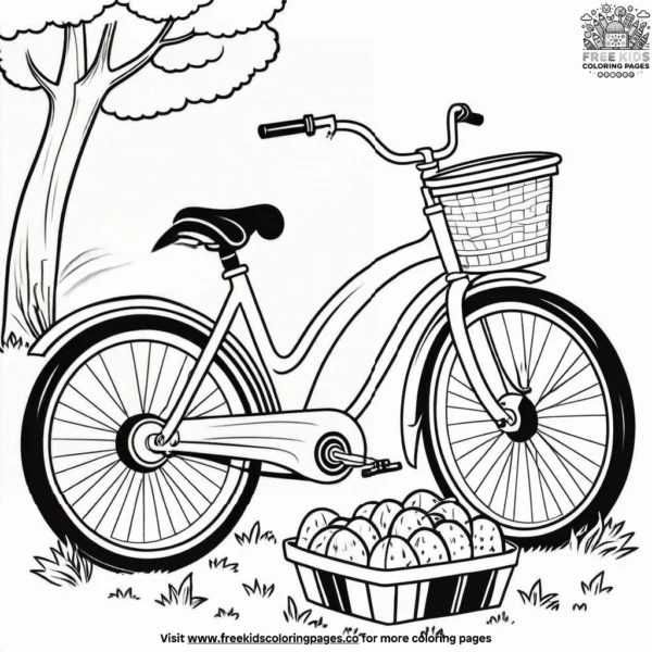 Bicycle and picnic basket coloring pages