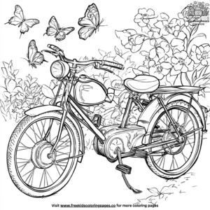 Bicycle with Butterflies in a Garden Coloring Pages