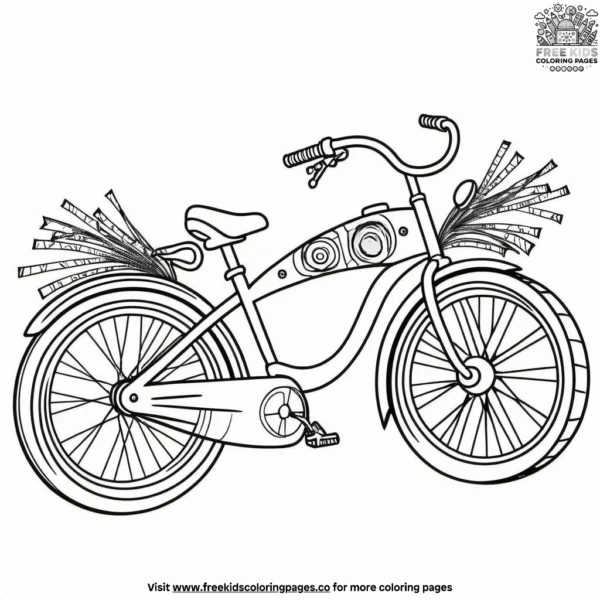 Bicycle with colorful streamers coloring pages