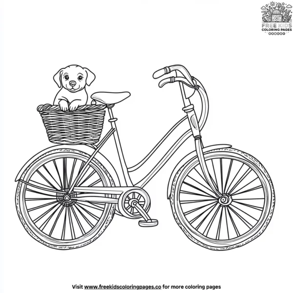 Bicycle with puppy in basket coloring pages