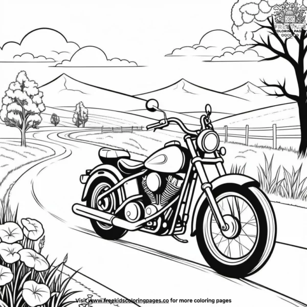 Bike on a country road coloring pages