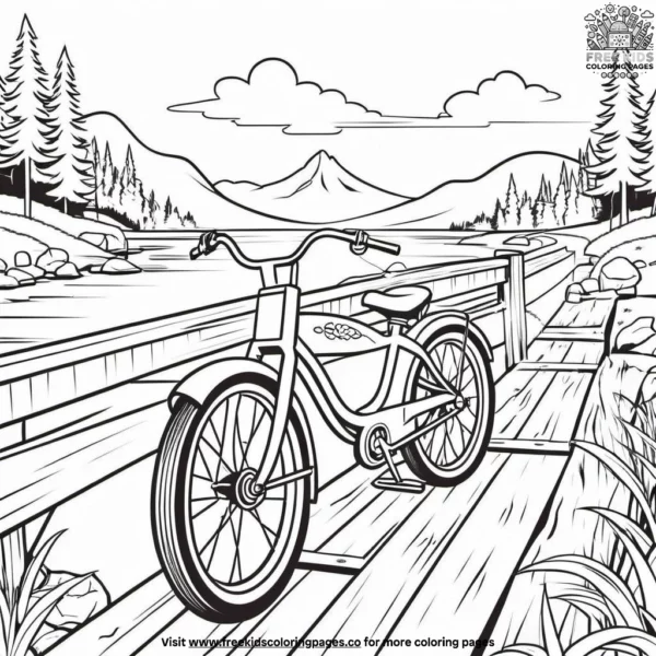 Bike on a wooden bridge coloring pages