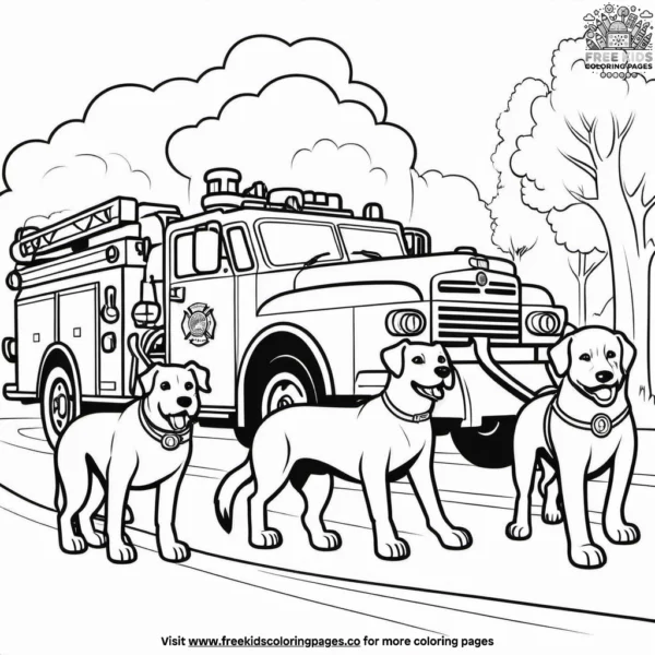 Brave firefighting dog coloring pages