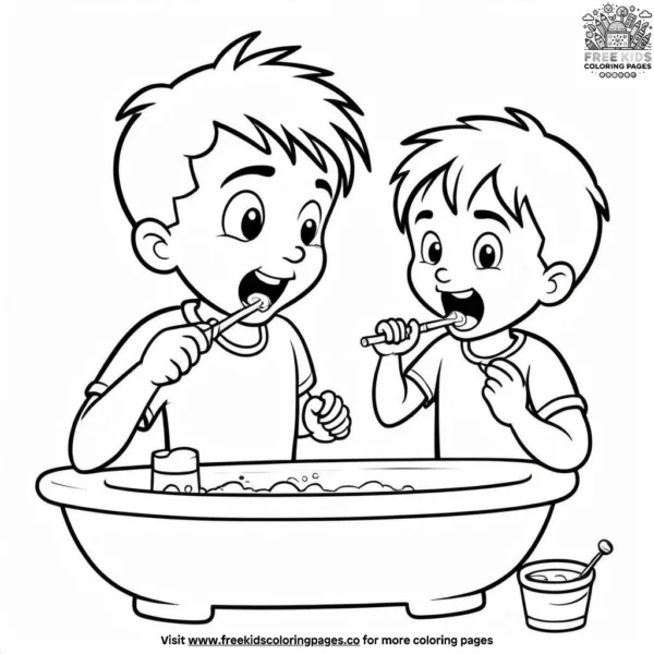 Brushing teeth fun coloring pages