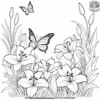 Butterflies and Blooming Lilies Coloring Pages