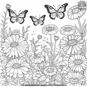 Butterflies and marigold garden coloring pages