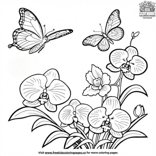 Butterflies and orchids coloring pages